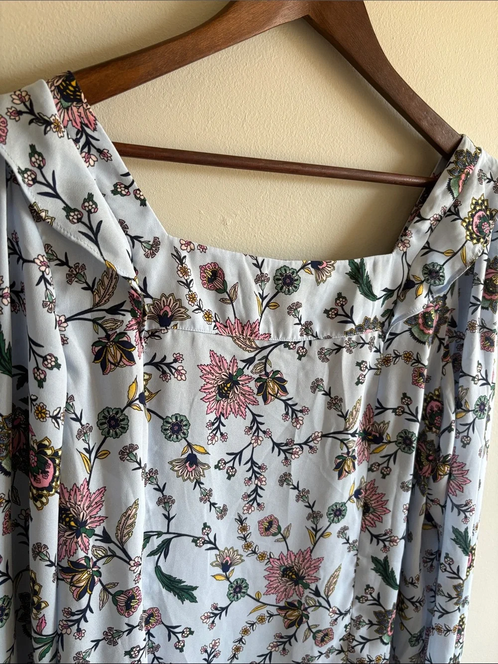Banana Republic Floral Puff Sleeve Square Neck Blouse Blue Pink‎ Large